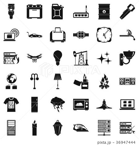 Electricity computer icons set, simple style Electricity computer icons set, simple style 36947444