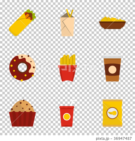 Tasty fast food icon set, flat style 36947487