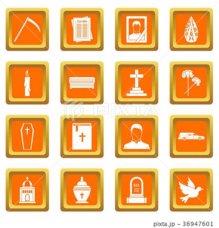 Funeral icons set orange Funeral icons set orange 36947601