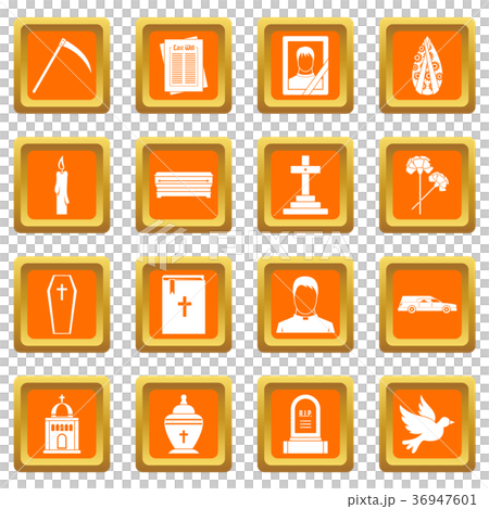 Funeral icons set orange Funeral icons set orange 36947601