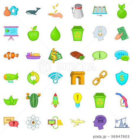 Eco house icons set, cartoon style Eco house icons set, cartoon style 36947603