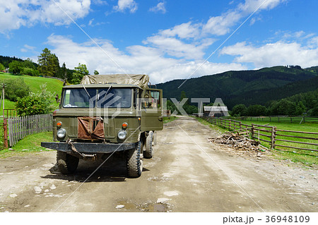 Heavy powerful old Soviet military green truck Heavy powerful old Soviet military green truck 36948109