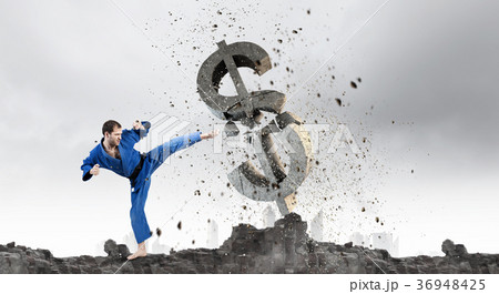 Karate man in blue kimino 36948425