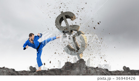 Karate man in blue kimino 36948426