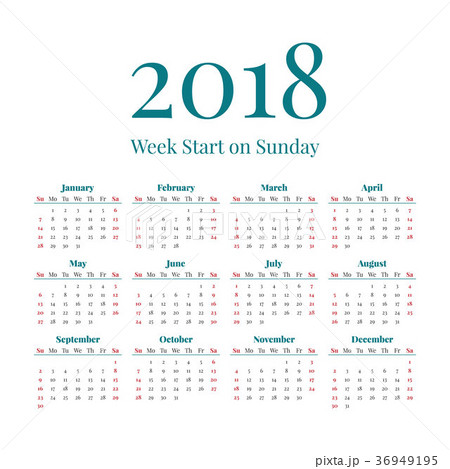 Simple 2018 year calendar 36949195