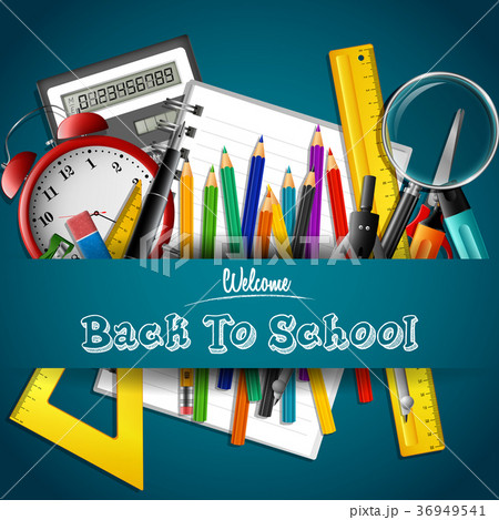 Cartoon school supplies on the background Cartoon school supplies on the background 36949541
