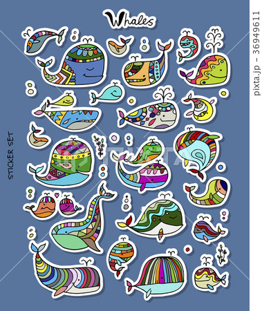 Whales, sticker set for your design Whales, sticker set for your design 36949611