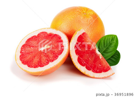 grapefruit and half with leaves isolated on white 36951896