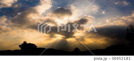 Panoramic sunset in twilight sky with mountain s 36952181
