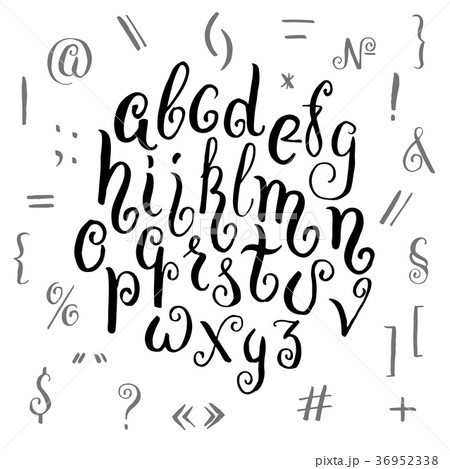 Hand drawn alphabet in calligraphy brush. Template 36952338