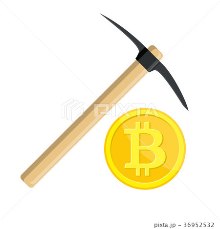 Golden bitcoin and pickaxe 36952532
