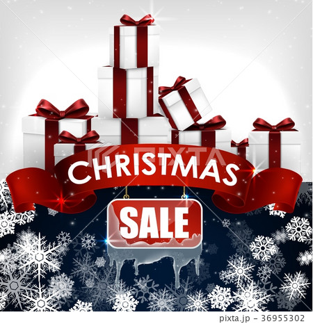 Christmas sale background with red realistic ribbo 36955302