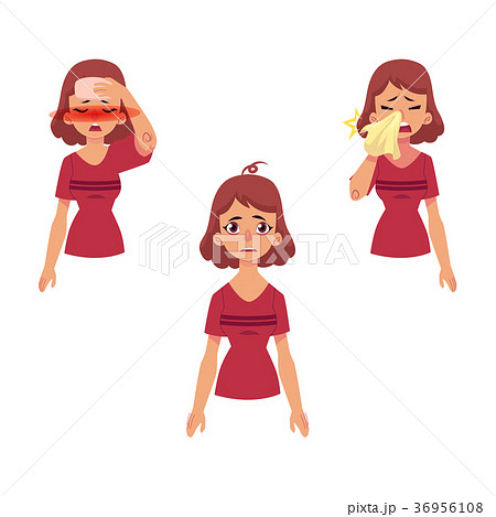 Vector cartoon woman with illness set 36956108