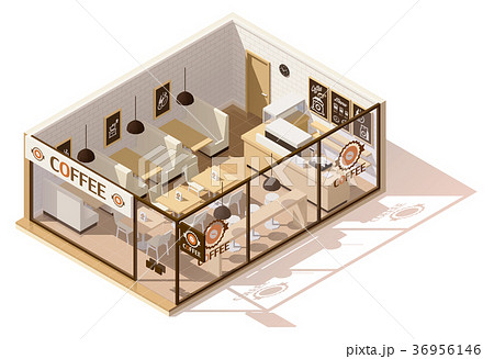 Vector isometric low poly coffee shop 36956146