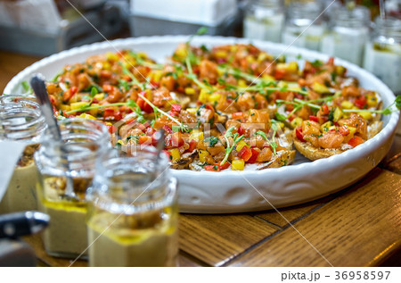 Buffet table with Bruschetta, Buffet table with Bruschetta, 36958597