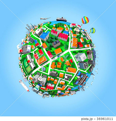 丸い街 青空 雲なし 丸い街 青空 雲なし 36961011