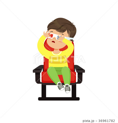 Frightened little boy in 3d glasses sitting on a 36961782