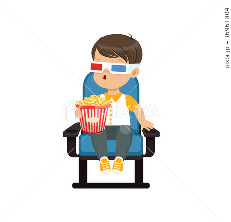 Cute astonished little boy in 3d glasses sitting Cute astonished little boy in 3d glasses sitting 36961804