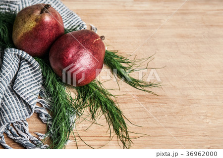 Healthy Fresh red pear, fabric and green leaf Healthy Fresh red pear, fabric and green leaf 36962000