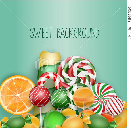 Sweet background with lolipop, ice cream, orange a Sweet background with lolipop, ice cream, orange a 36966094