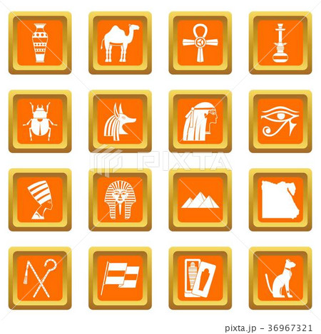 Egypt travel items icons set orange 36967321