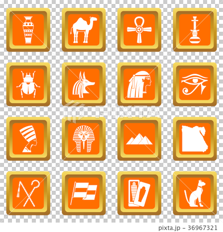 Egypt travel items icons set orange 36967321