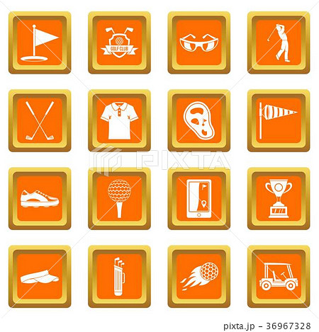 Golf items icons set orange 36967328