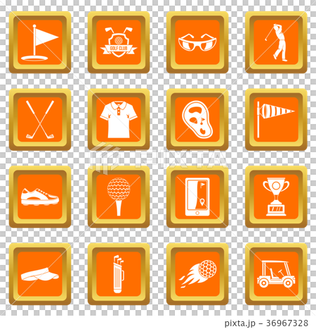 Golf items icons set orange 36967328