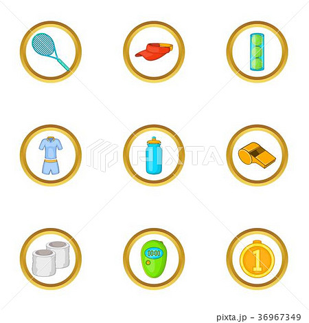 Tennis equipment icons set, cartoon style Tennis equipment icons set, cartoon style 36967349