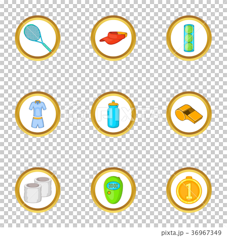Tennis equipment icons set, cartoon style Tennis equipment icons set, cartoon style 36967349