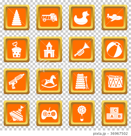 Different kids toys icons set orange 36967502