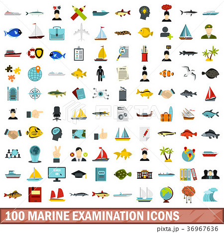 100 marine examination icons set, flat style 100 marine examination icons set, flat style 36967636