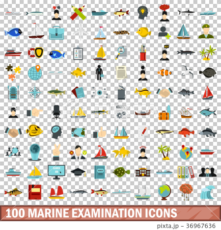 100 marine examination icons set, flat style 100 marine examination icons set, flat style 36967636