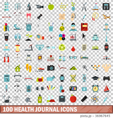 100 health journal icons set, flat style 36967645