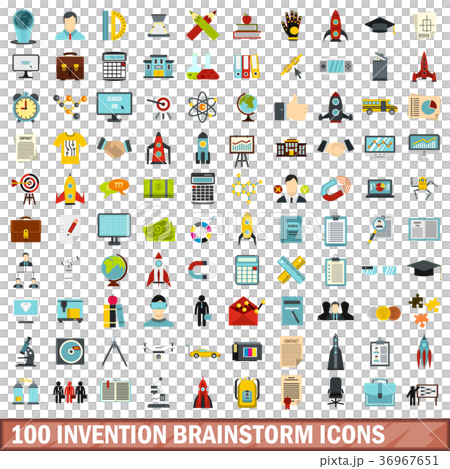 100 invention brainstorm icons set, flat style 36967651