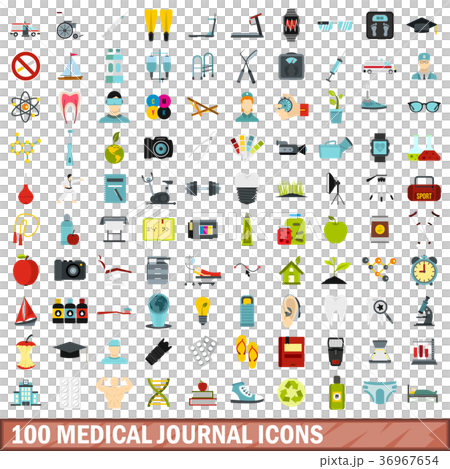 100 medical journal icons set, flat style 36967654