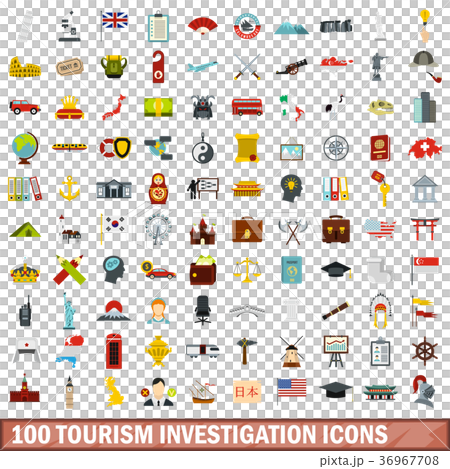 100 tourism investigation icons set, flat style 100 tourism investigation icons set, flat style 36967708