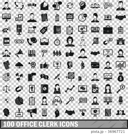 100 office clerk icons set, simple style 36967721