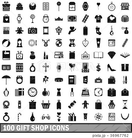 100 gift shop icons set, simple style 100 gift shop icons set, simple style 36967762