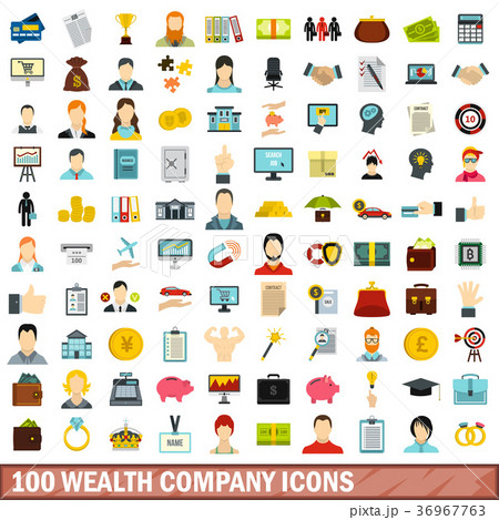 100 wealth company icons set, flat style 36967763