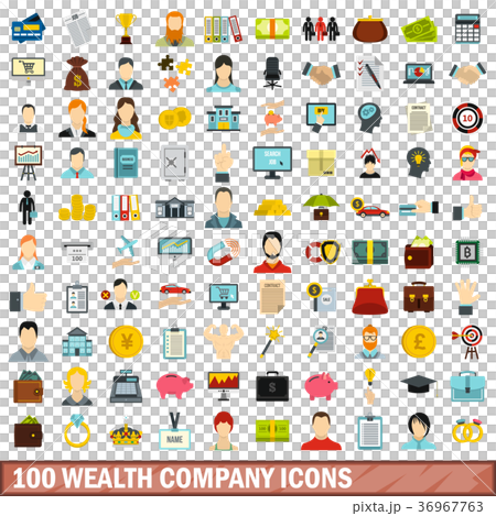 100 wealth company icons set, flat style 36967763