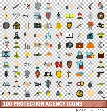 100 protection agency icons set, flat style 100 protection agency icons set, flat style 36967797