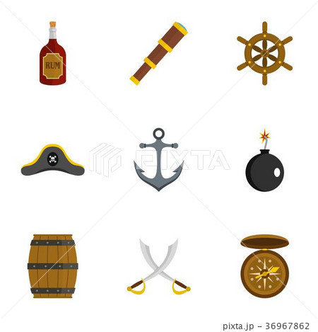 Pirates icon set, flat style 36967862