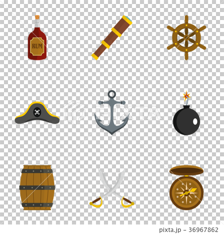 Pirates icon set, flat style 36967862