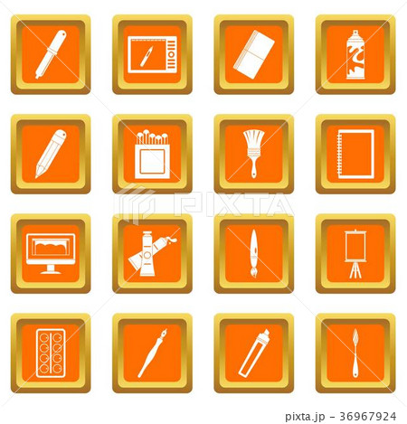 Design and drawing tools icons set orange 36967924