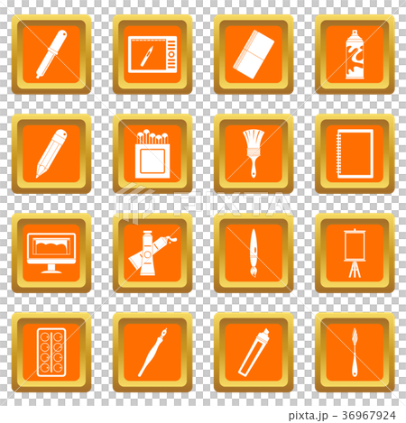Design and drawing tools icons set orange 36967924