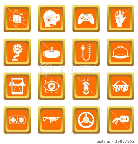 Virtual reality icons set orange 36967958