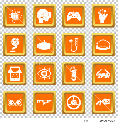 Virtual reality icons set orange 36967958