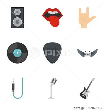 Rock icon set, flat style 36967987