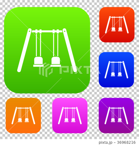 Wooden swings hanging on ropes set collection 36968216
